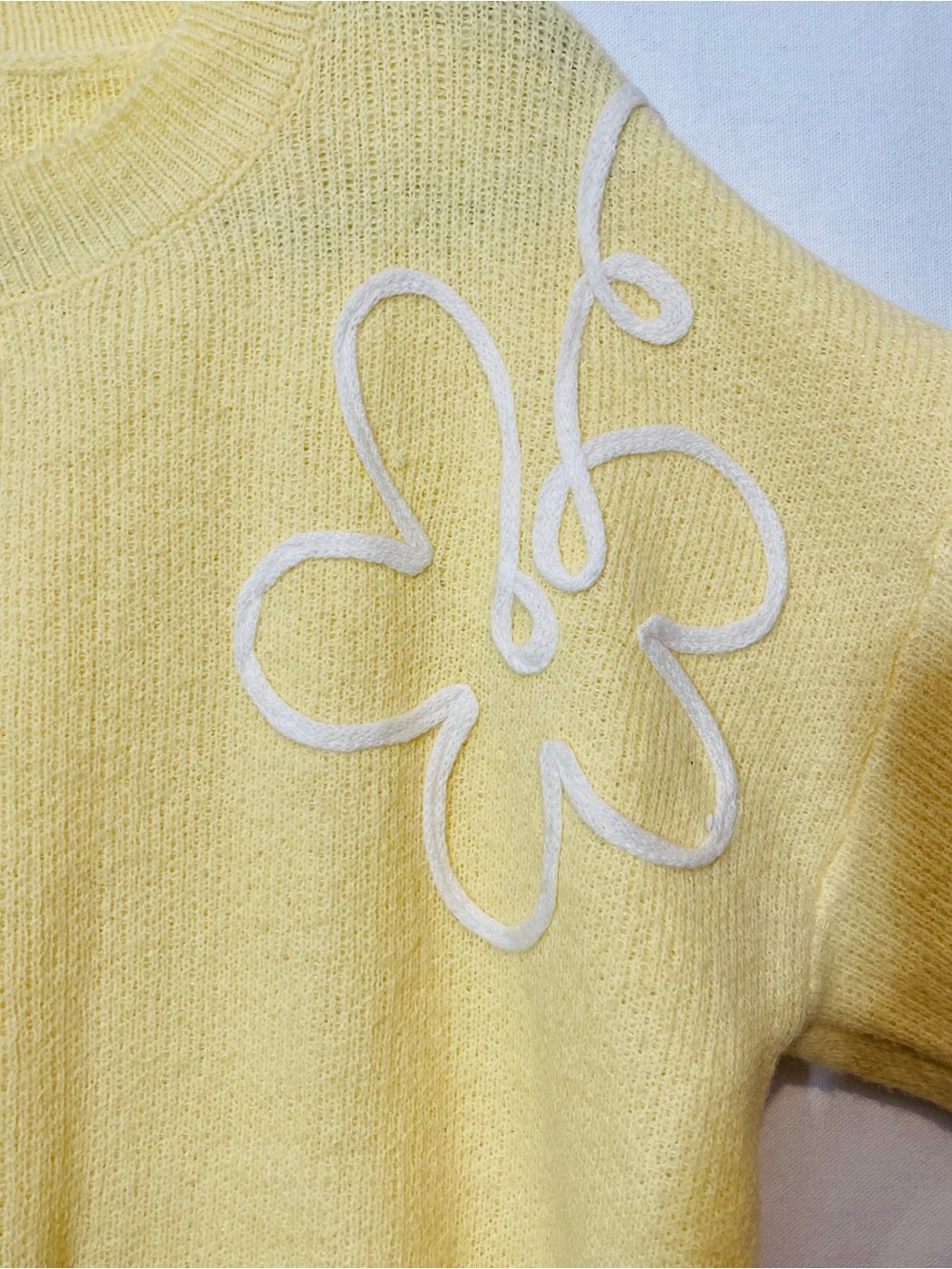 Anthropologie Luna Ivy Yellow Floral Appliqué Knit Crewneck Sweater - Picture 5 of 12